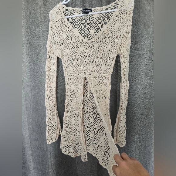 Vtg Y2k Set Of 2 Take Out Open Knit Long Sleeve Tops Ivory & Black Sz M Fairy - Picture 8 of 11